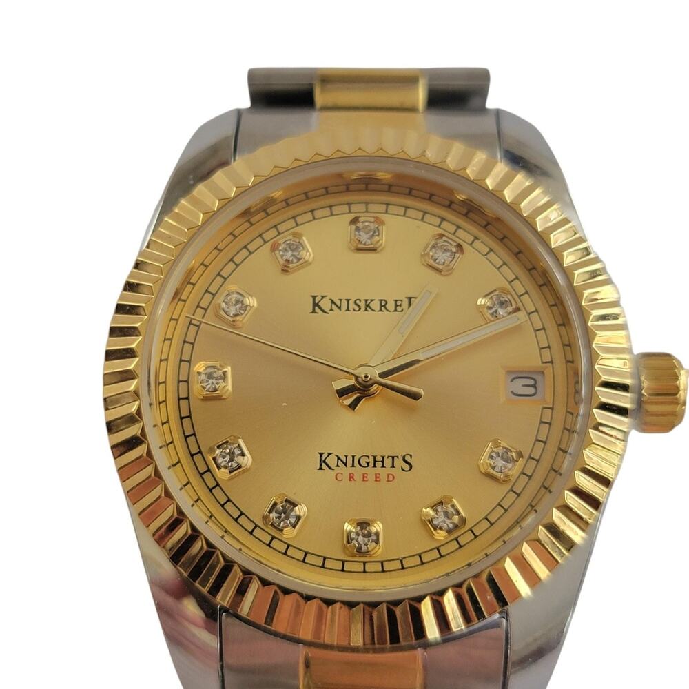 Knights Creed Womens Watch 28mm Gold Dial Gold Case Multicolor Bracelet Quartz